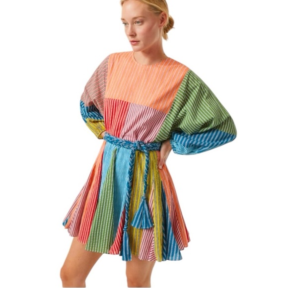 NWT Rhode Ella Cotton Patchwork Pinstripe Minidress Size S - Picture 1 of 16